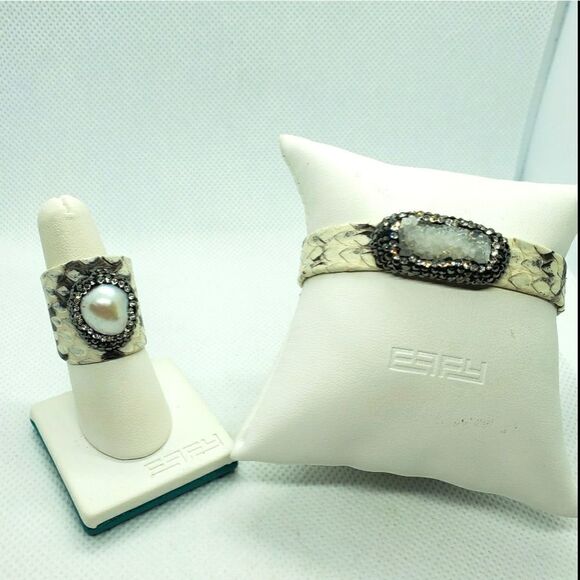 Unique White & Gray Bracelet & Ring Set - Picture 1 of 11